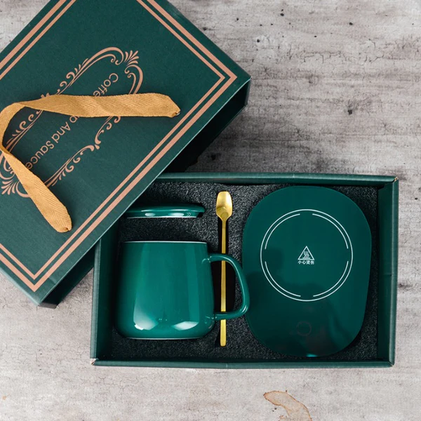 Portable Coffee Ceramic Mug Set With Warming Coaster - Image 3