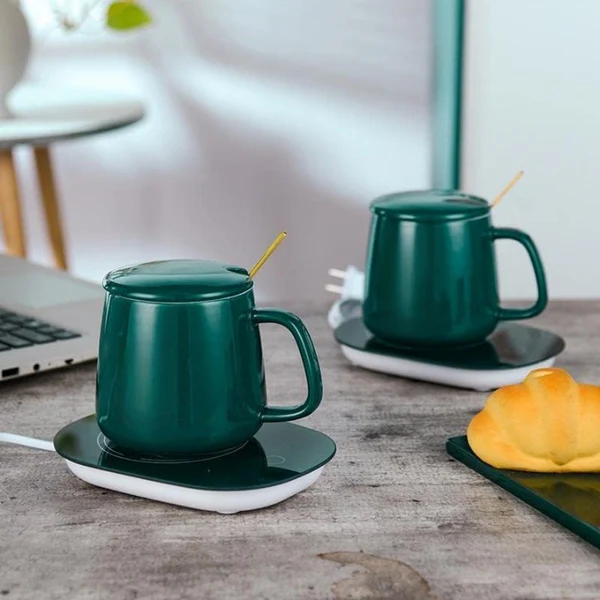 Portable Coffee Ceramic Mug Set With Warming Coaster - Image 5
