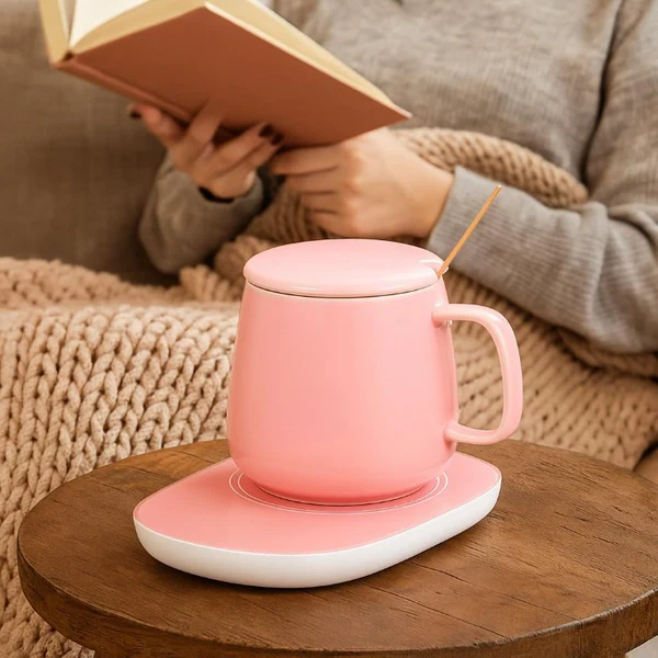 Portable Coffee Ceramic Mug Set With Warming Coaster