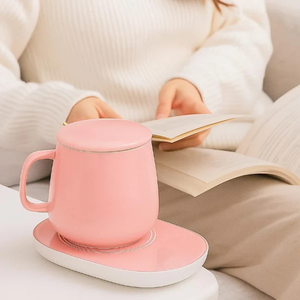 Portable Coffee Ceramic Mug Set With Warming Coaster - Image 7