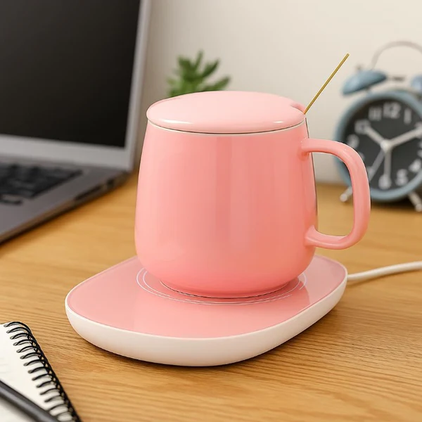 Portable Coffee Ceramic Mug Set With Warming Coaster - Image 8