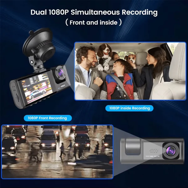Three-Way DVR Dash Camera – Front, Rear & Interior Car Recorder - Image 4